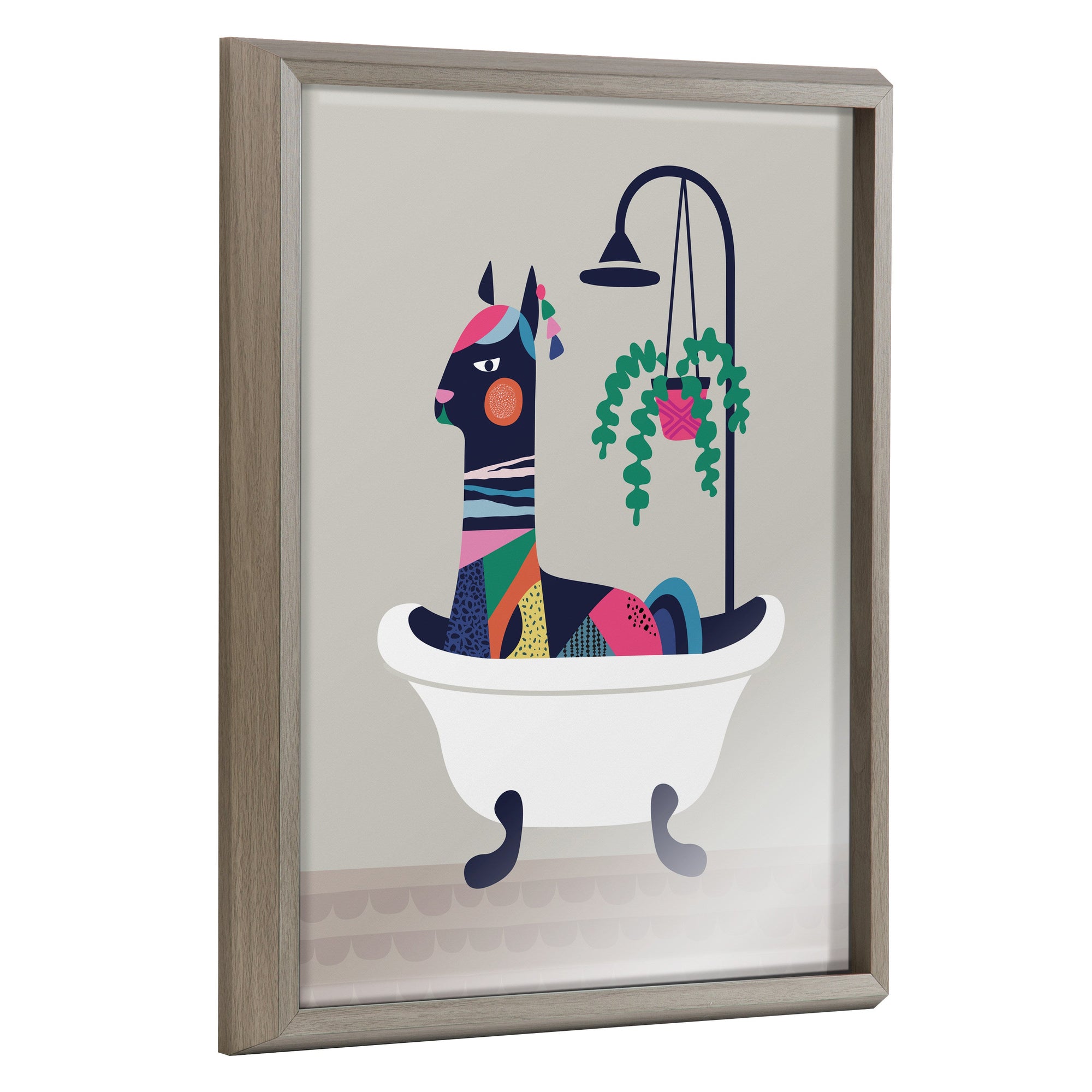 Blake Mid Century Modern Llama in the Tub Framed Printed Glass by kateandlaurel - main product image for Resin Society