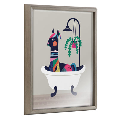 Blake Mid Century Modern Llama in the Tub Framed Printed Glass by kateandlaurel - main product image for Resin Society
