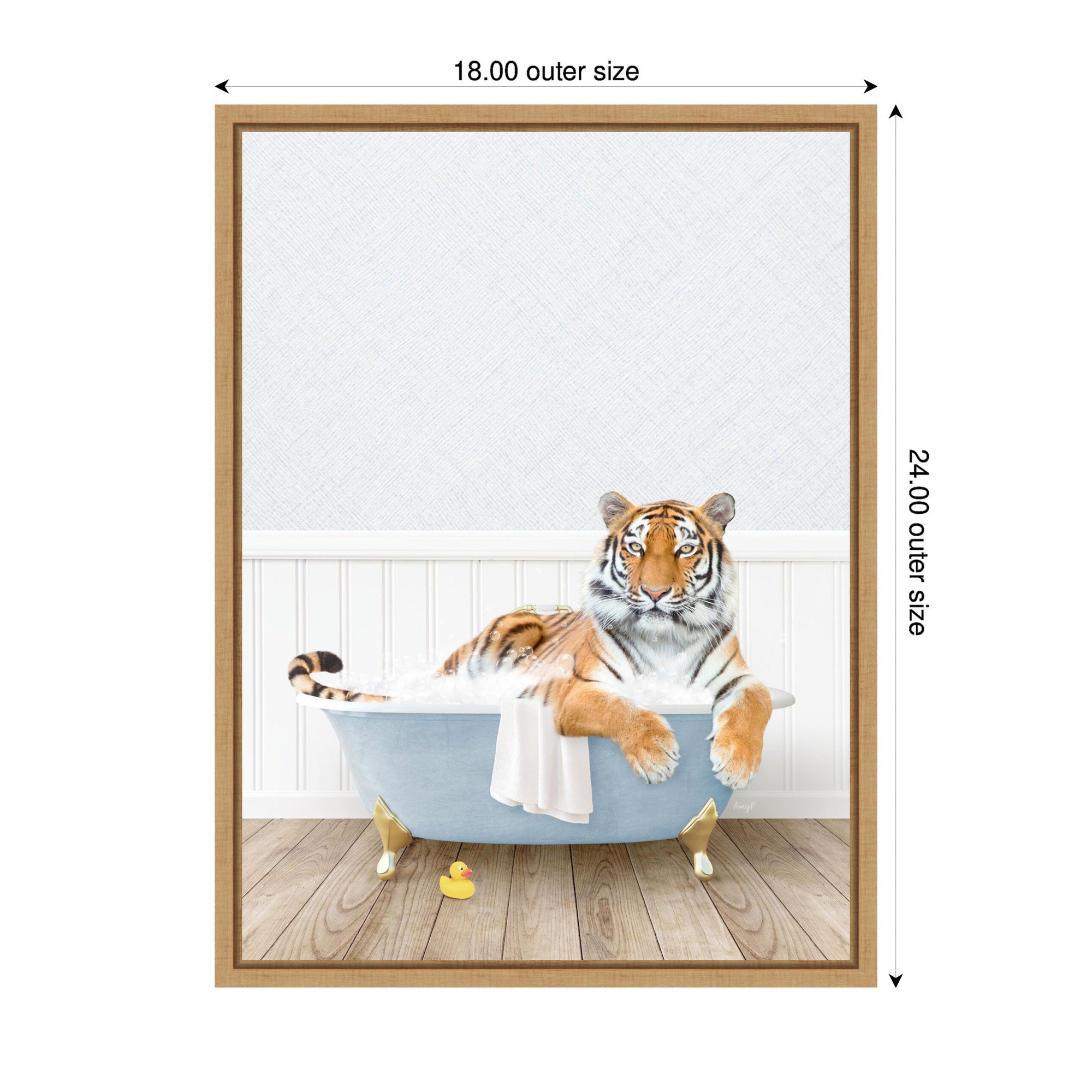 Sylvie Tiger in Cottage Blue Bathtub Framed Canvas by Amy Peterson