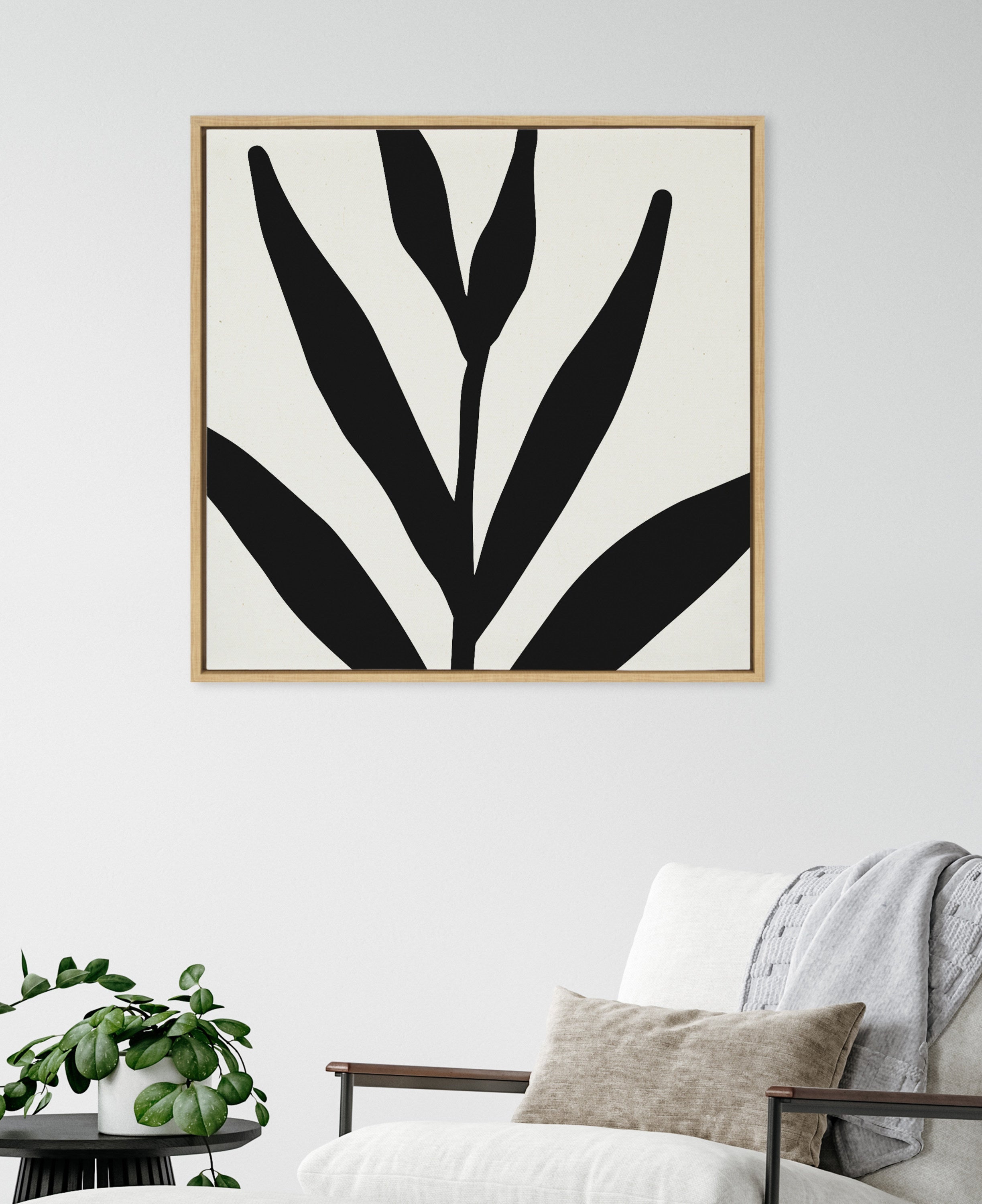 Sylvie Modern Botanical Neutral Abstract 1 Framed Canvas