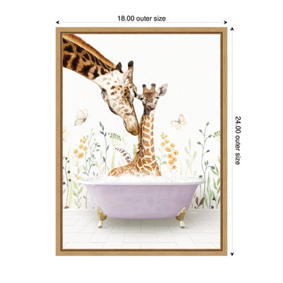 Sylvie Mother and Baby Giraffe in Spring Bathtub Framed Canvas by Amy Peterson