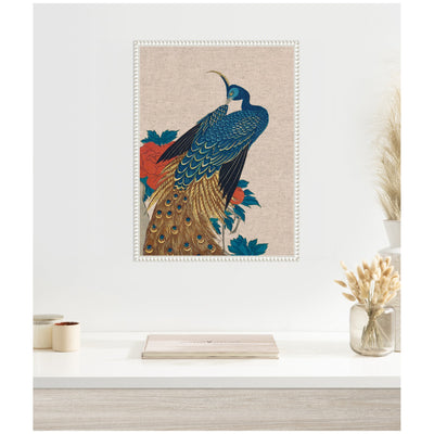 Sylvie Peacock and Peonies 1840 Utagawa Hiroshige Neutral Linen Framed Canvas by The Art Institute of Chicago