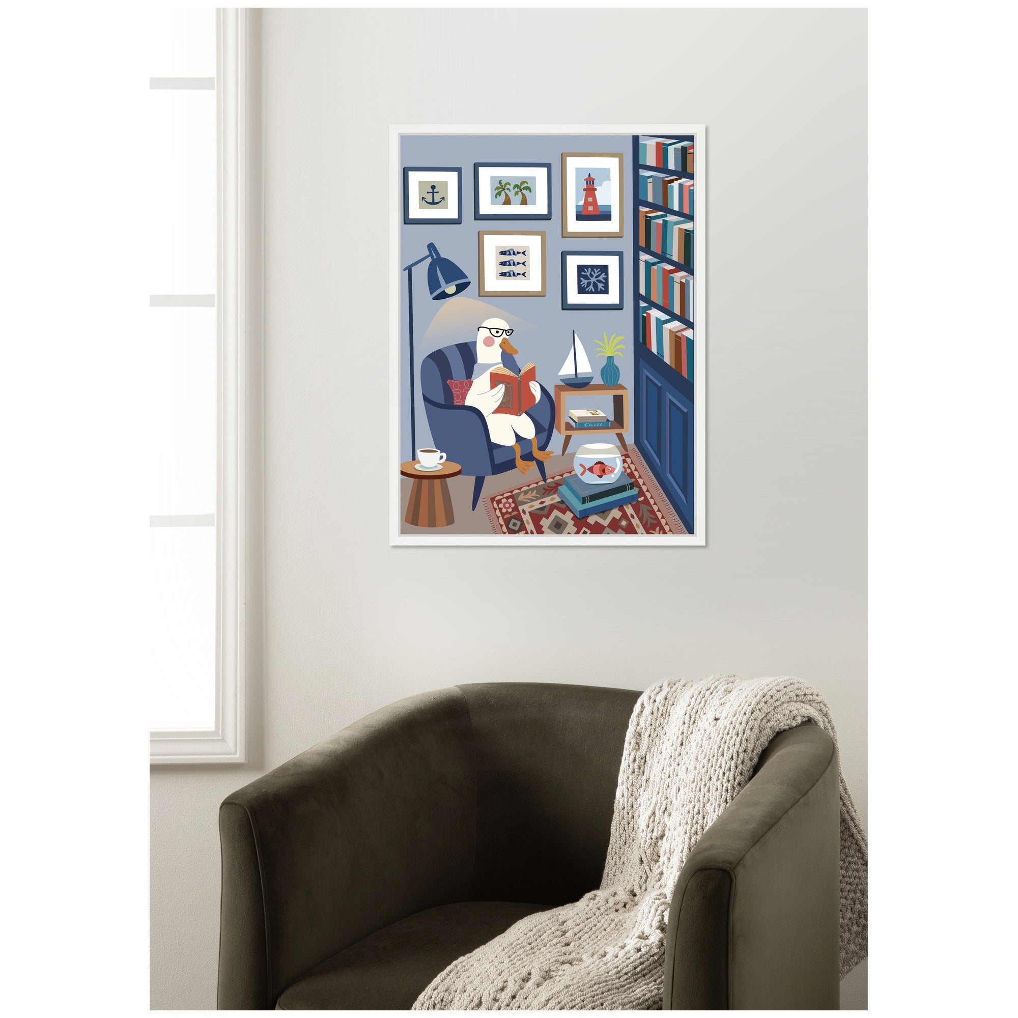 Reading Goose by Rachel Lee 3 Birdies Studio Framed Canvas Wall Art Print