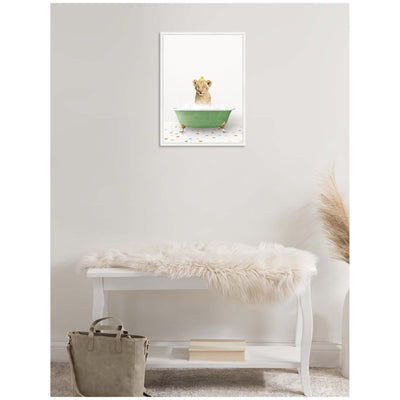 Sylvie Lion Cub in Green Bathtub on Colored Tile Framed Canvas by Amy Peterson
