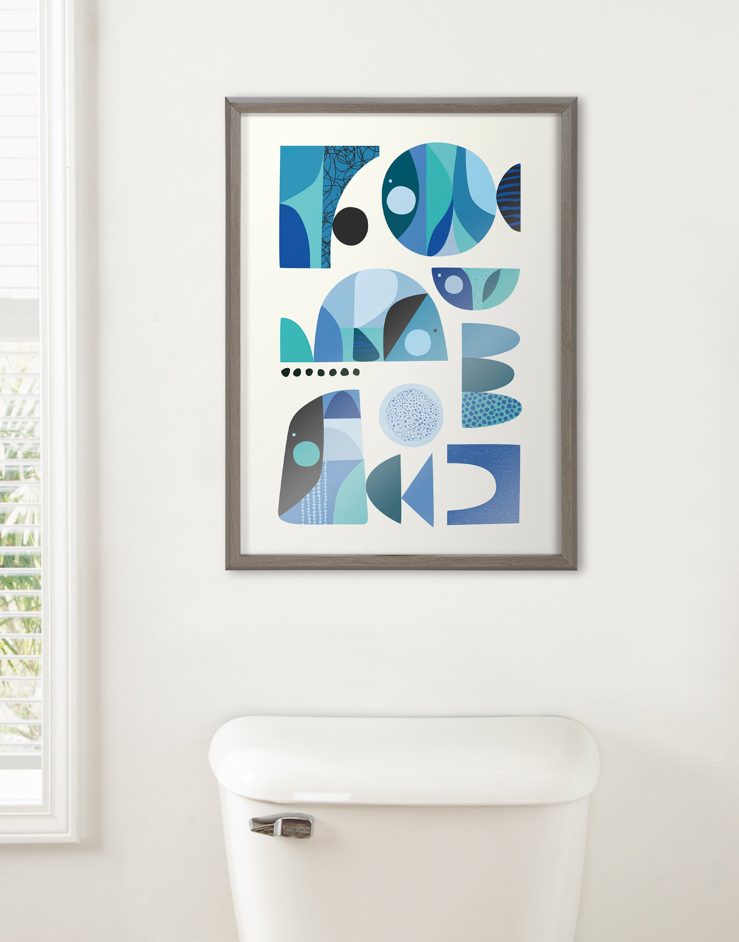 Blake Mid Century Fish Blue Framed Printed Glass by Rachel Lee of My Dream Wall