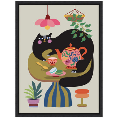 Sylvie Fat Cat Tea Party Framed Canvas by Rachel Lee