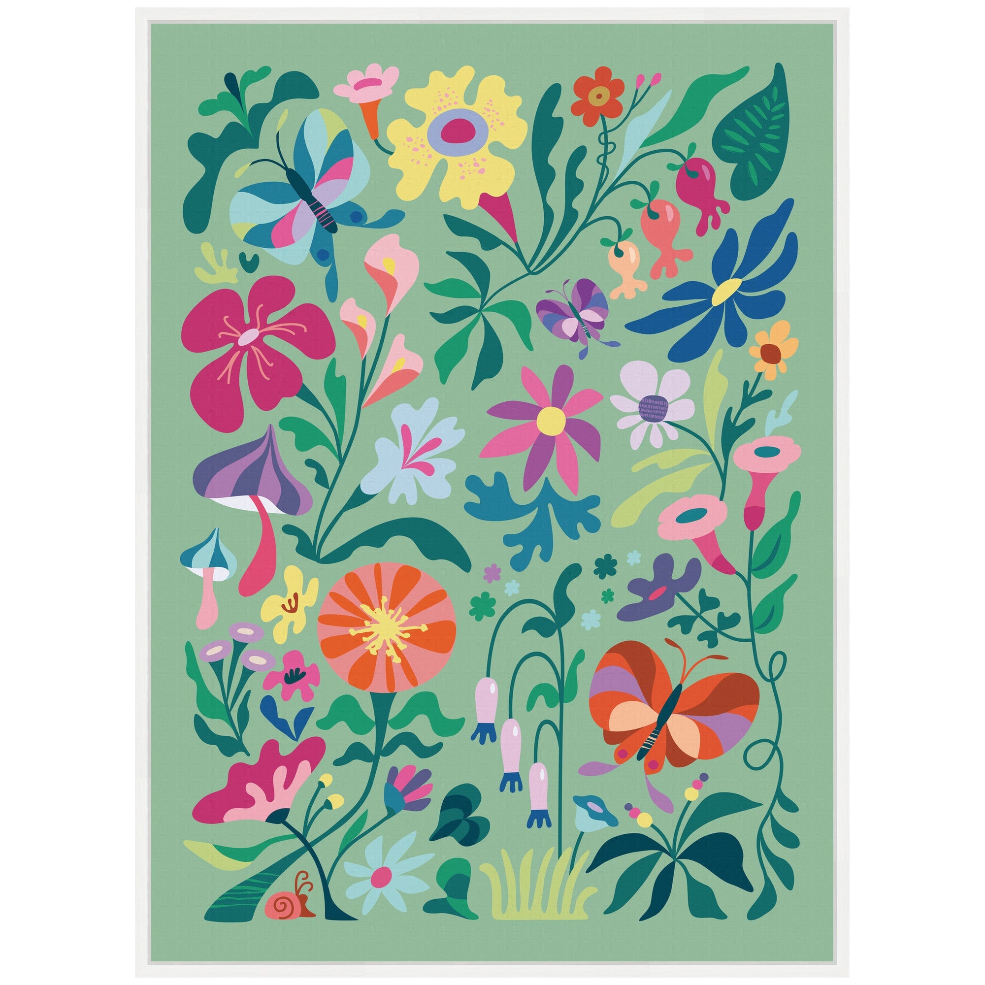 Sylvie Wild flowers and Butterflies Framed Canvas by Rachel Lee