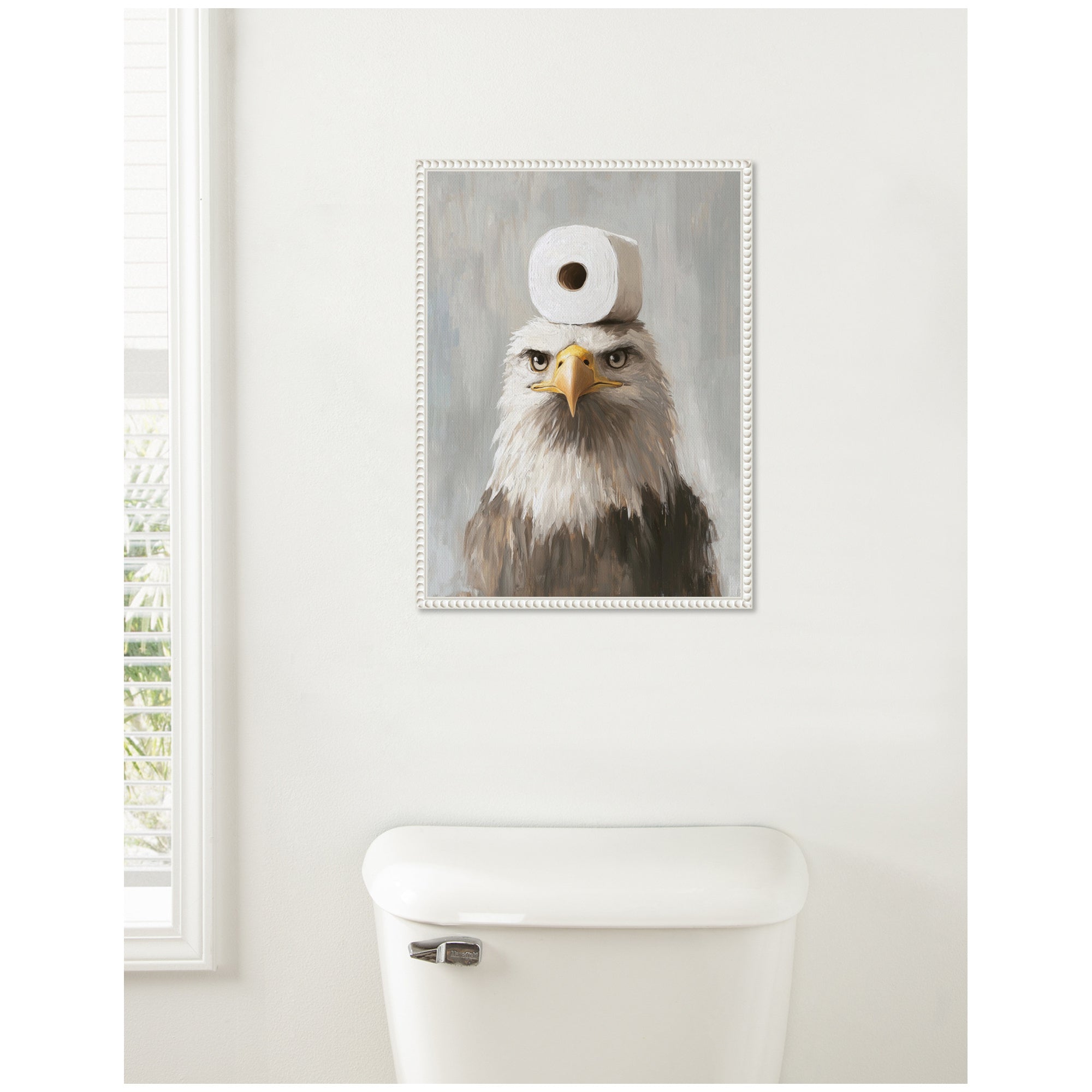 Sylvie Toilet Paper Roll on Bald Eagles Head Bathroom Art Framed Canvas