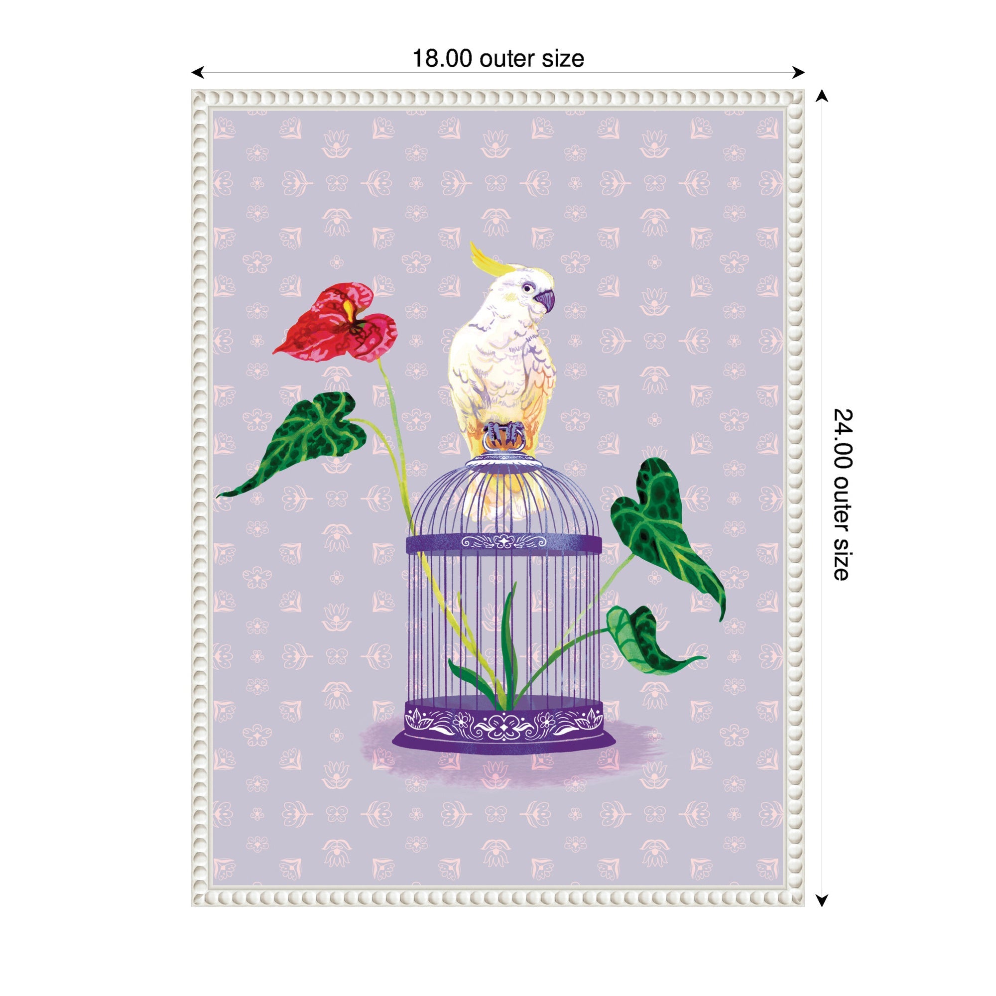 Cockatoo and Anthuriums by Lucia Gianello Framed Canvas Wall Art Print