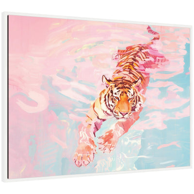Sylvie Tiger Swim Vibrant Dopamine Landscape Framed Canvas by Honey Island Studio