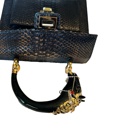Noir d’Or Horse Handle Handbag Authentic Black and Gold Python by Allysa Payne Beverly Hills - product image 7 for Resin Society