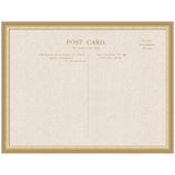 Framed linen fabric pinboard printed with vintage postcard design in sepia tones, featuring text and dividing lines for address and communication.