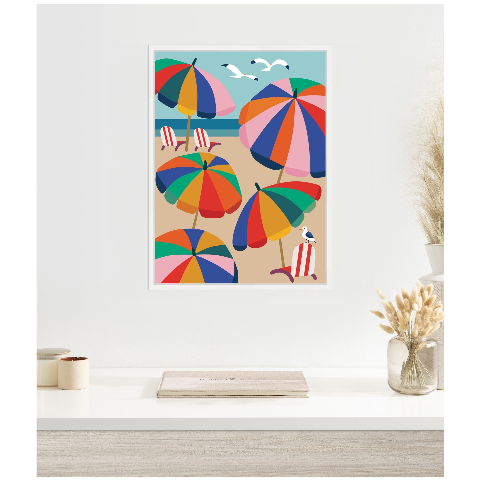 Coastal Beach Umbrellas by Rachel Lee Framed Canvas Wall Art Print