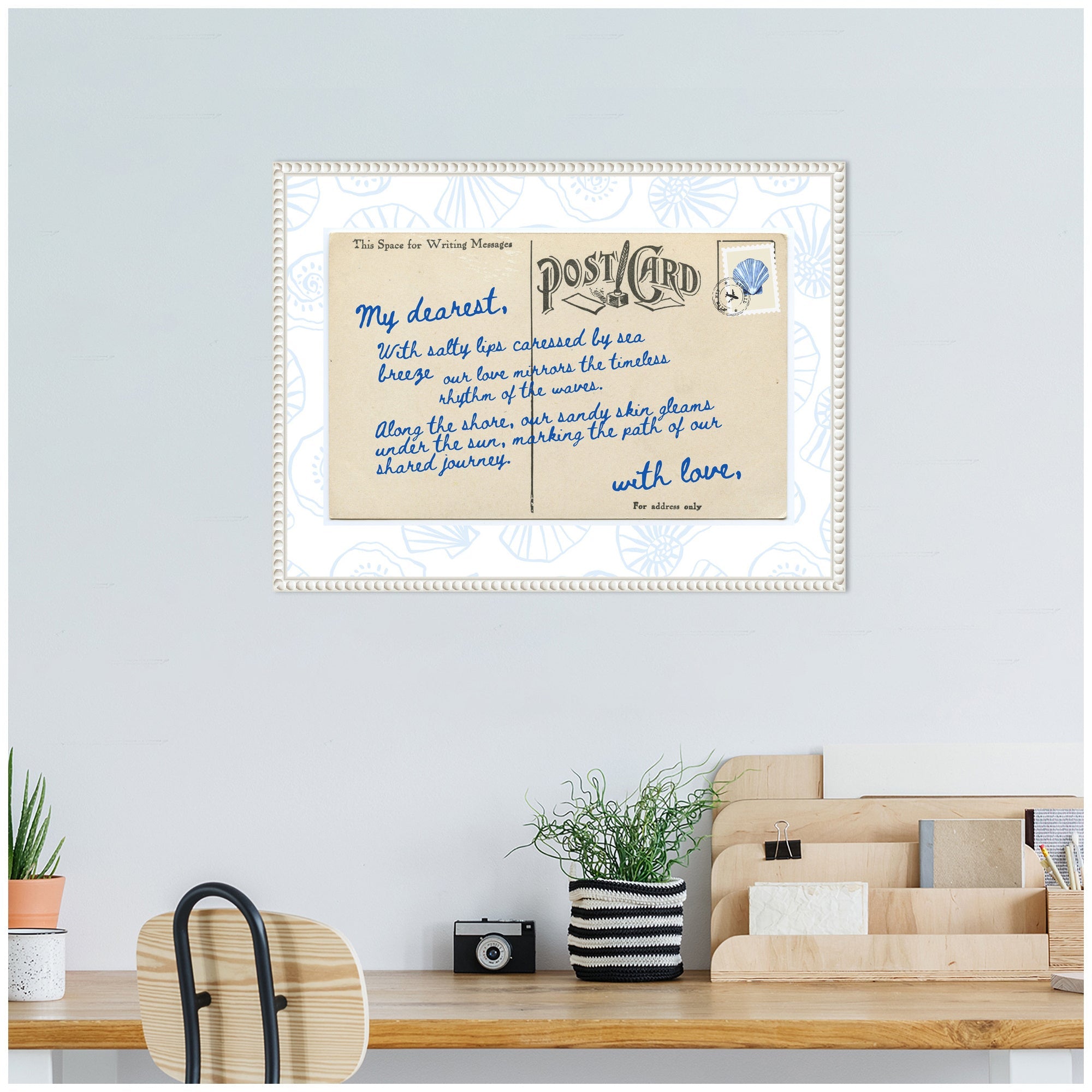 Sylvie Beach Love Letter Blue Framed Canvas by Honey Island Studio