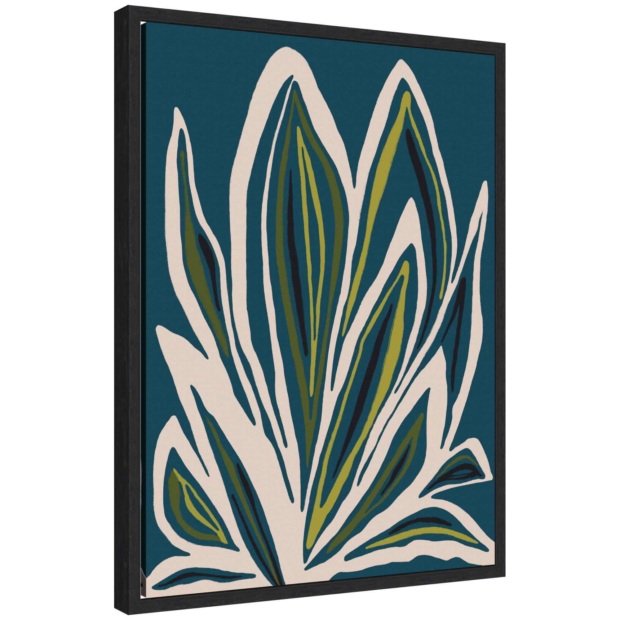 Framed canvas art titled Sylvie Blue Flora 1 depicting abstract blue floral shapes by Alicia Bock