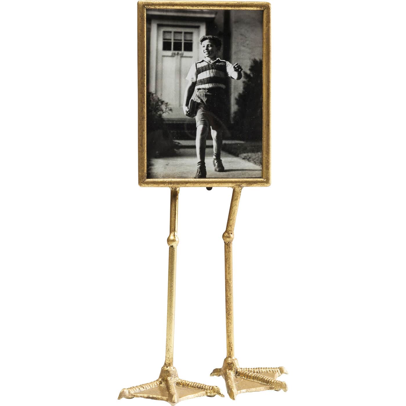 Picture Frame Duck Feet Vertical 13x18cm showing gold duck feet holding a photo frame with clear glass front on a white surface.