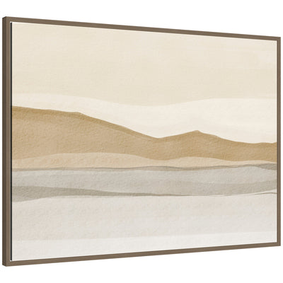 Muted Motion by Nikita Jariwala framed canvas print showing abstract shapes in dark gold hues within a modern Sylvie frame.