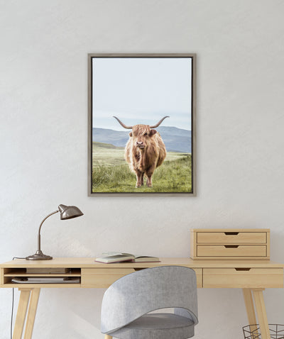 Sylvie Highland Cow Mountain Landscape Framed Canvas by The Creative