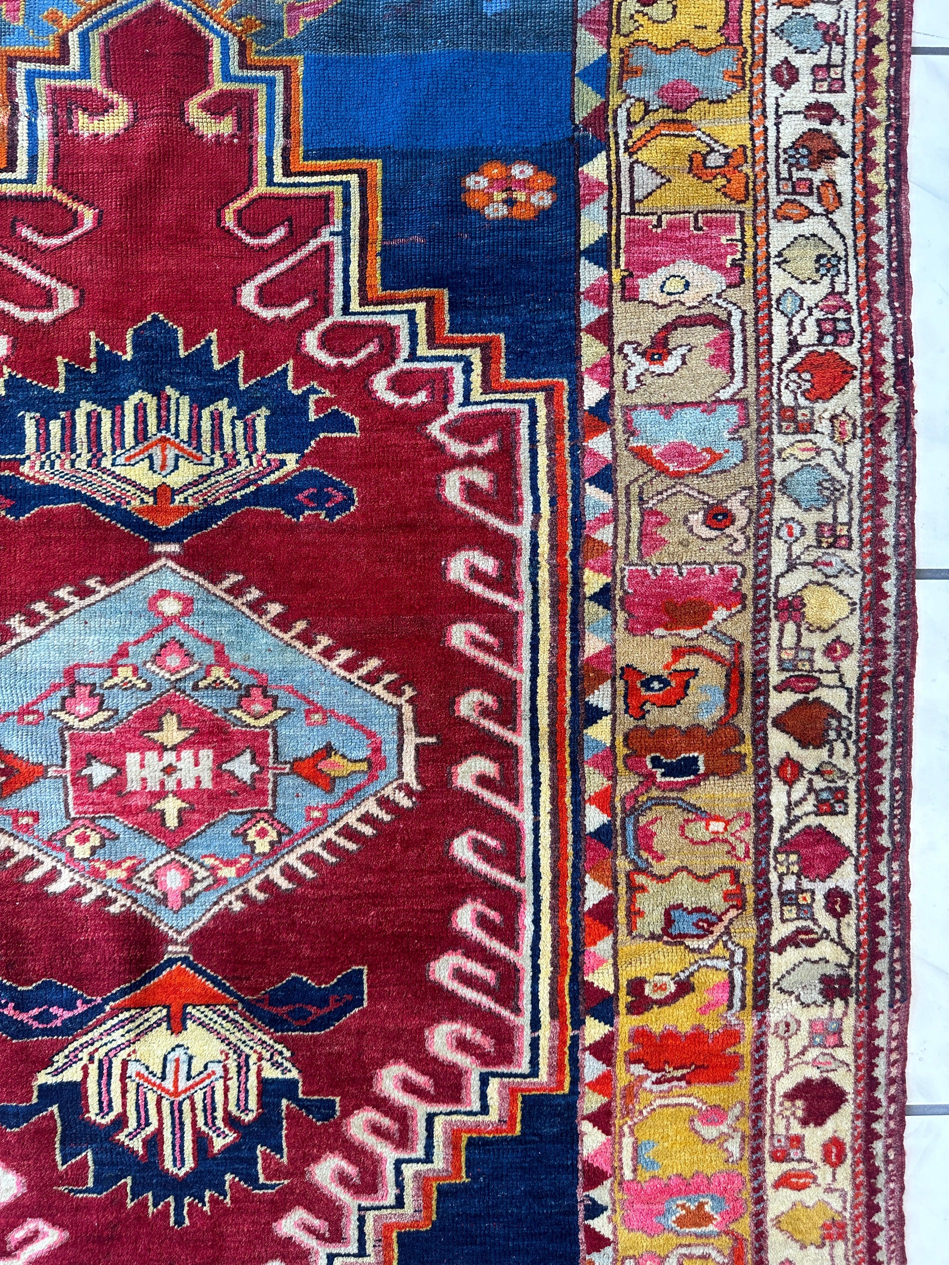 Hand-Knotted Antique Turkish Melas Wool Rug – 4'3" x 5'11" – Vibrant by Rugistan - product image 9 for Resin Society