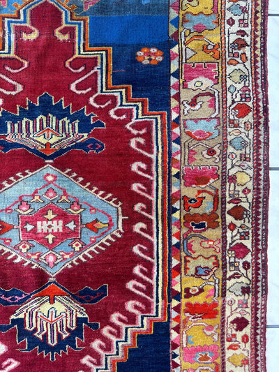 Hand-Knotted Antique Turkish Melas Wool Rug – 4'3" x 5'11" – Vibrant by Rugistan - product image 9 for Resin Society