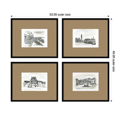 Vintage Europe 4 Piece Framed Wall Art Print Set by Teju Reval Brown Mat