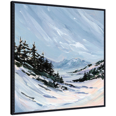 Ski Valley by Emily Kenney framed canvas wall art print showing a rustic farmhouse style landscape