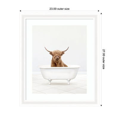 Highland Cow Solo Bathtub by Amy Peterson Framed Wall Art Print