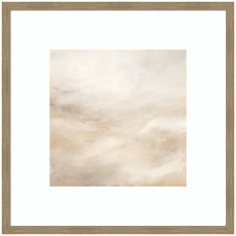 Tonal Abstract Textural White and Beige Light Natural Neutrals framed wall art print showing textured white and beige abstract design in square frame.