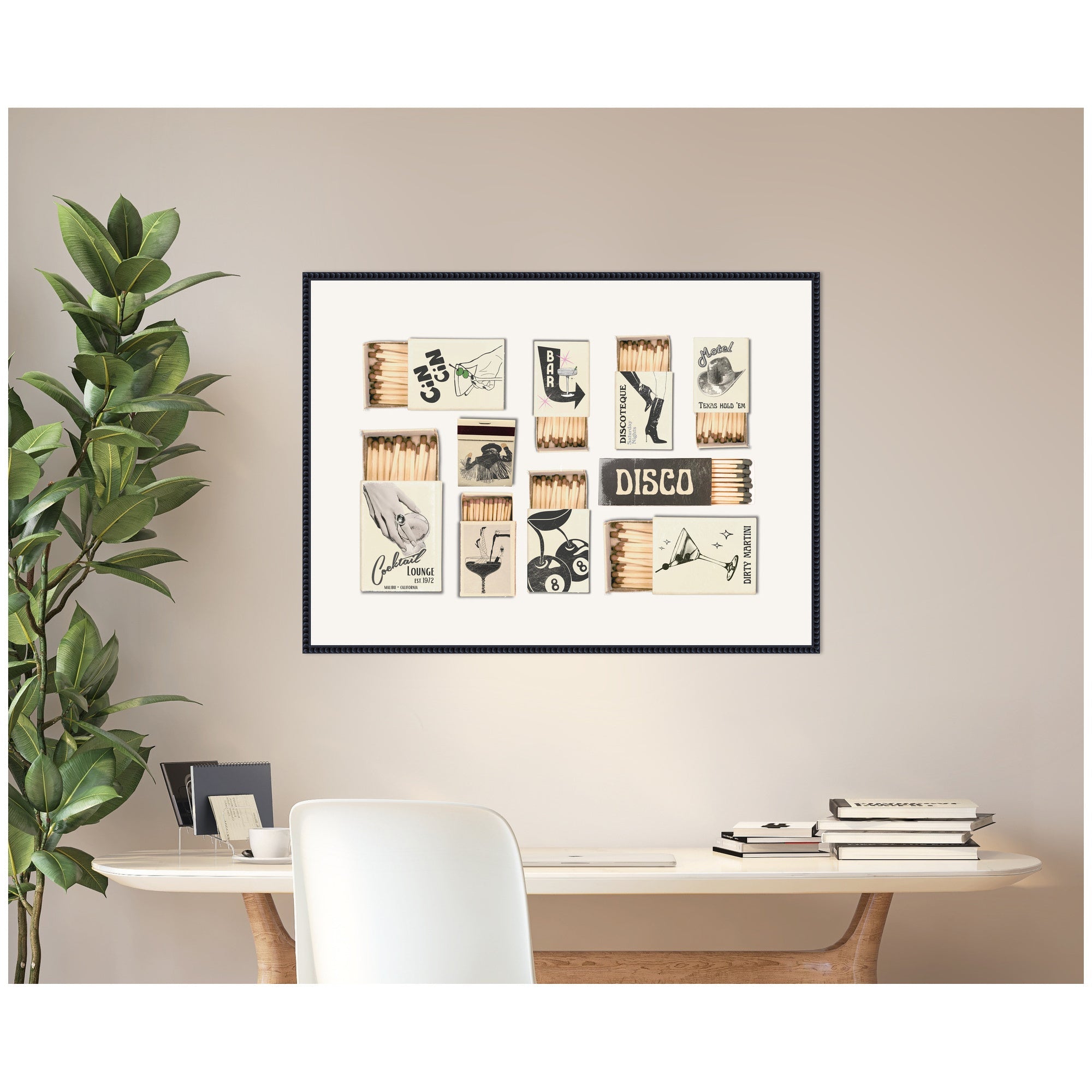 Vintage Matchboxes Neutral Black and Beige by Honey Island Studio Framed Canvas Wall Art Print