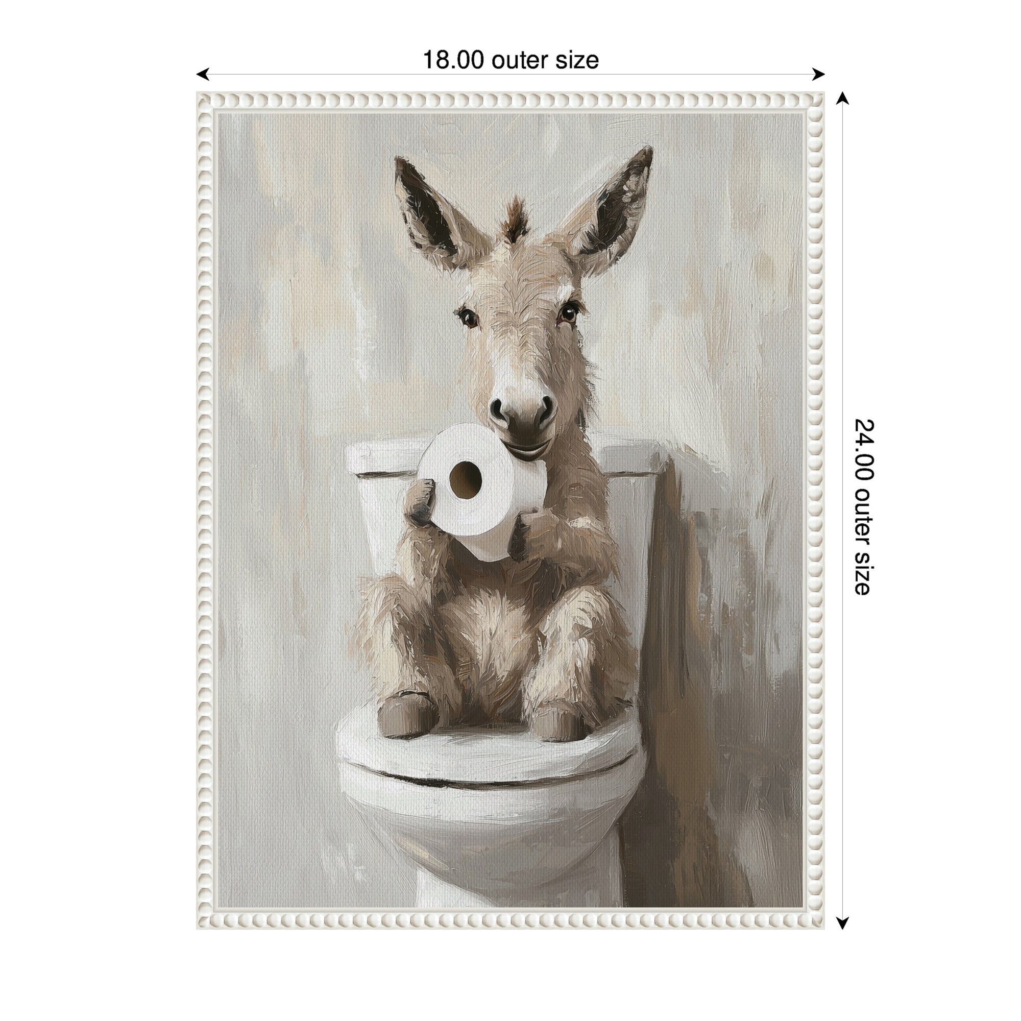 Sylvie Cute Donkey Holding Toilet Paper Roll Toilet Bathroom Art Framed Canvas