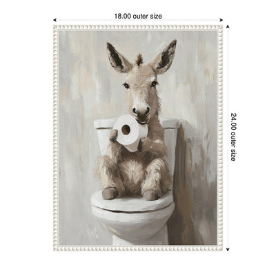 Sylvie Cute Donkey Holding Toilet Paper Roll Toilet Bathroom Art Framed Canvas
