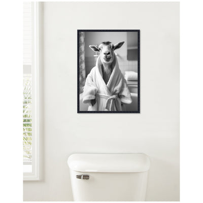 Sylvie Goat Bathroom Art Towel Robe Black and White Framed Canvas by The Creative Bunch Studio