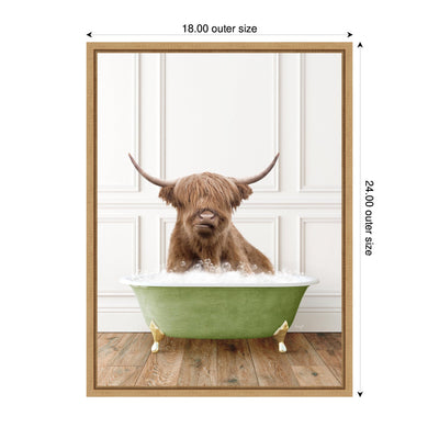 Sylvie Highland Cow in Transitional Bathtub Framed Canvas by Amy Peterson