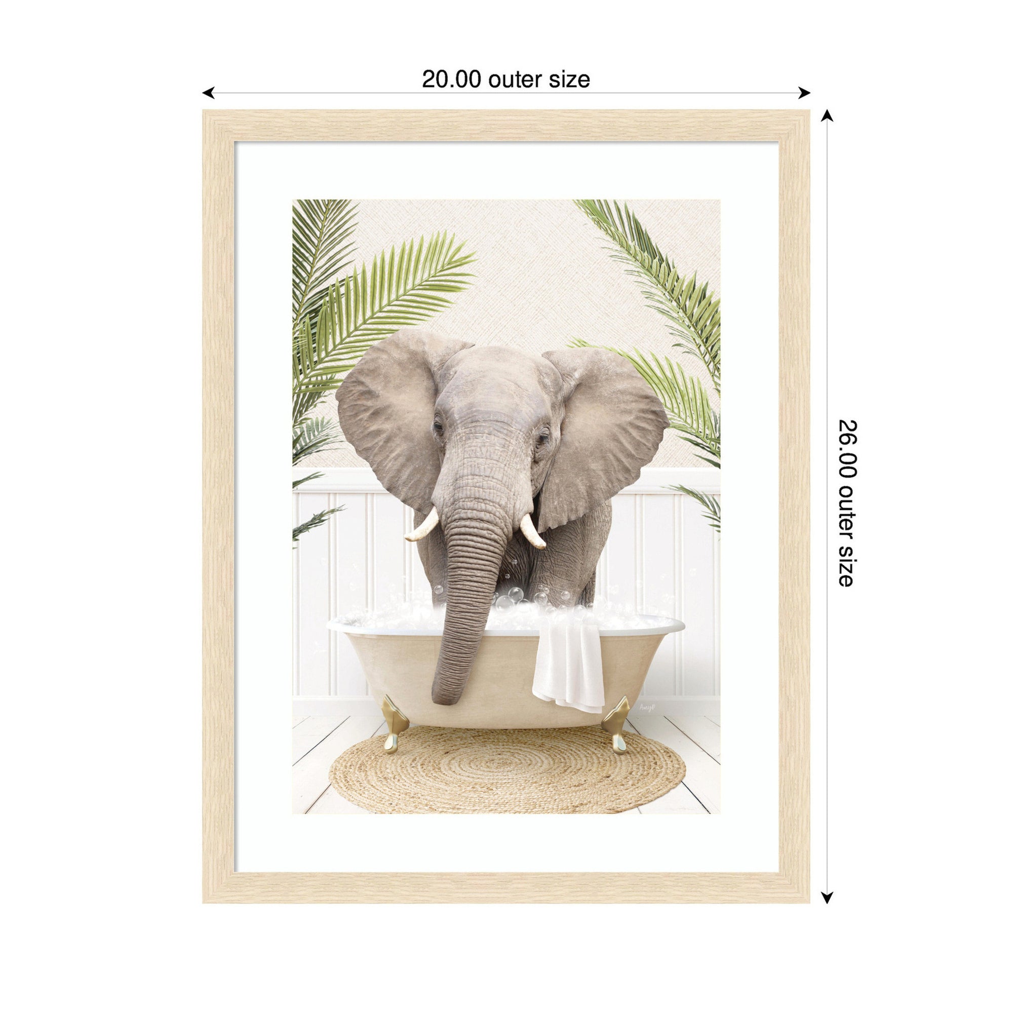 Elephant Front Palm Bathtub by Amy Peterson Framed Wall Art Print