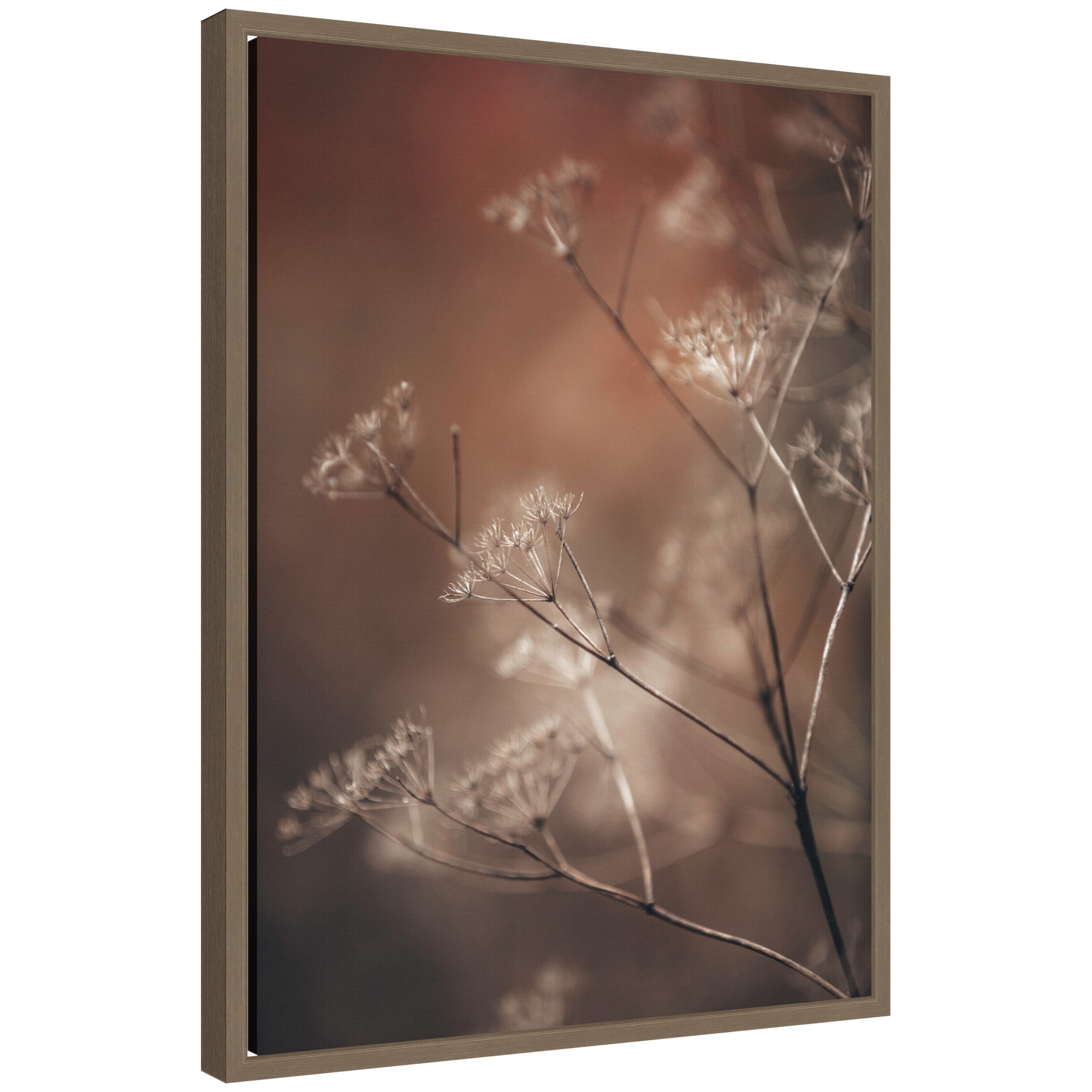 Sylvie Autumn Foliage framed canvas art depicting fall leaves in warm brown and beige tones on gallery-wrapped canvas with a floating polystyrene frame.