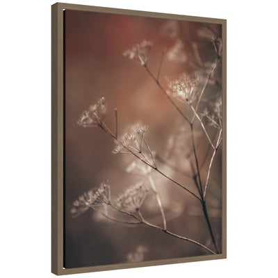 Sylvie Autumn Foliage framed canvas art depicting fall leaves in warm brown and beige tones on gallery-wrapped canvas with a floating polystyrene frame.