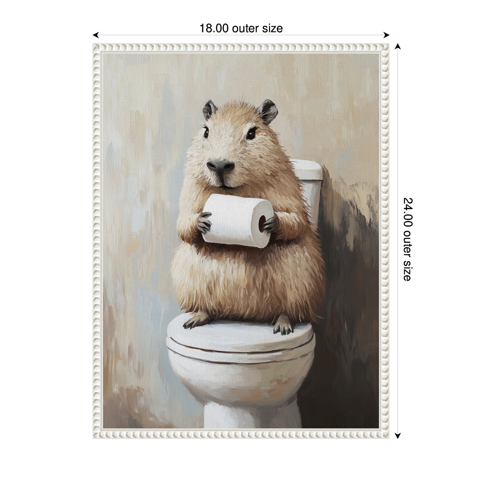 Sylvie Capybara Angled Holding Toilet Paper Roll Toilet Bathroom Art Framed Canvas
