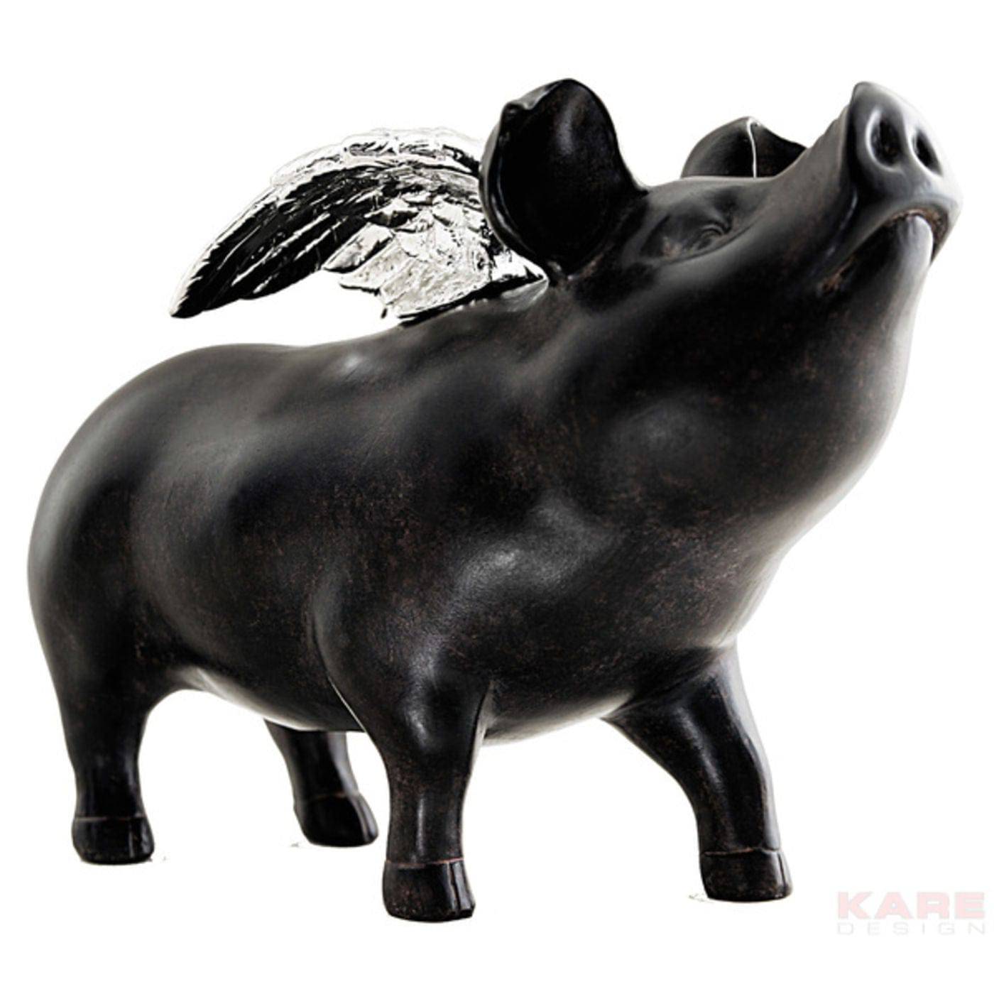 Money Box Rockstar Pig with silver wings on white background
