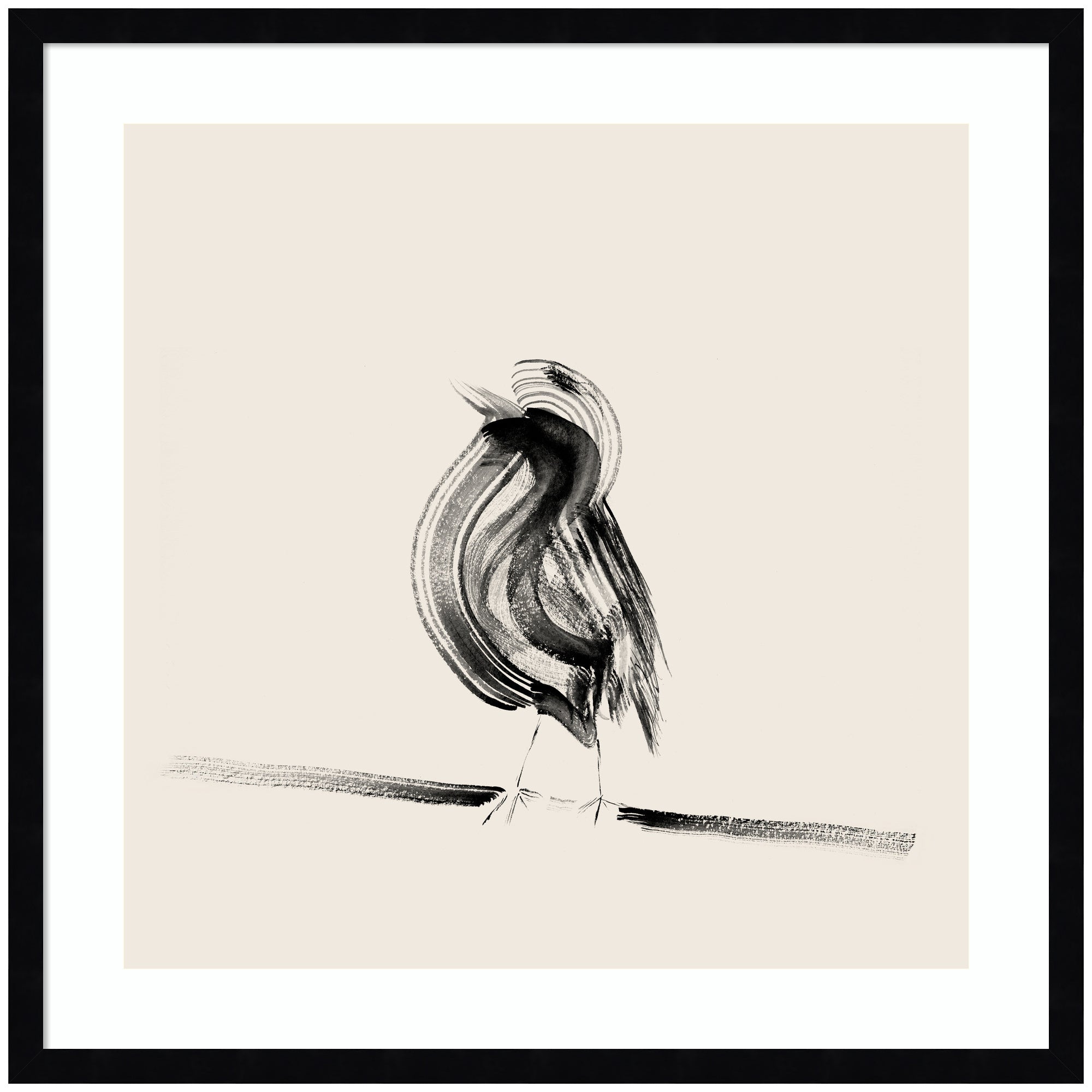Bird on a Branch by Danushka Abeygoda framed printed art featuring a detailed bird perched on a branch