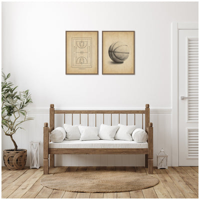 Vintage Basketball 2 Piece Framed Canvas Wall Art Set by The Creative Bunch Studio