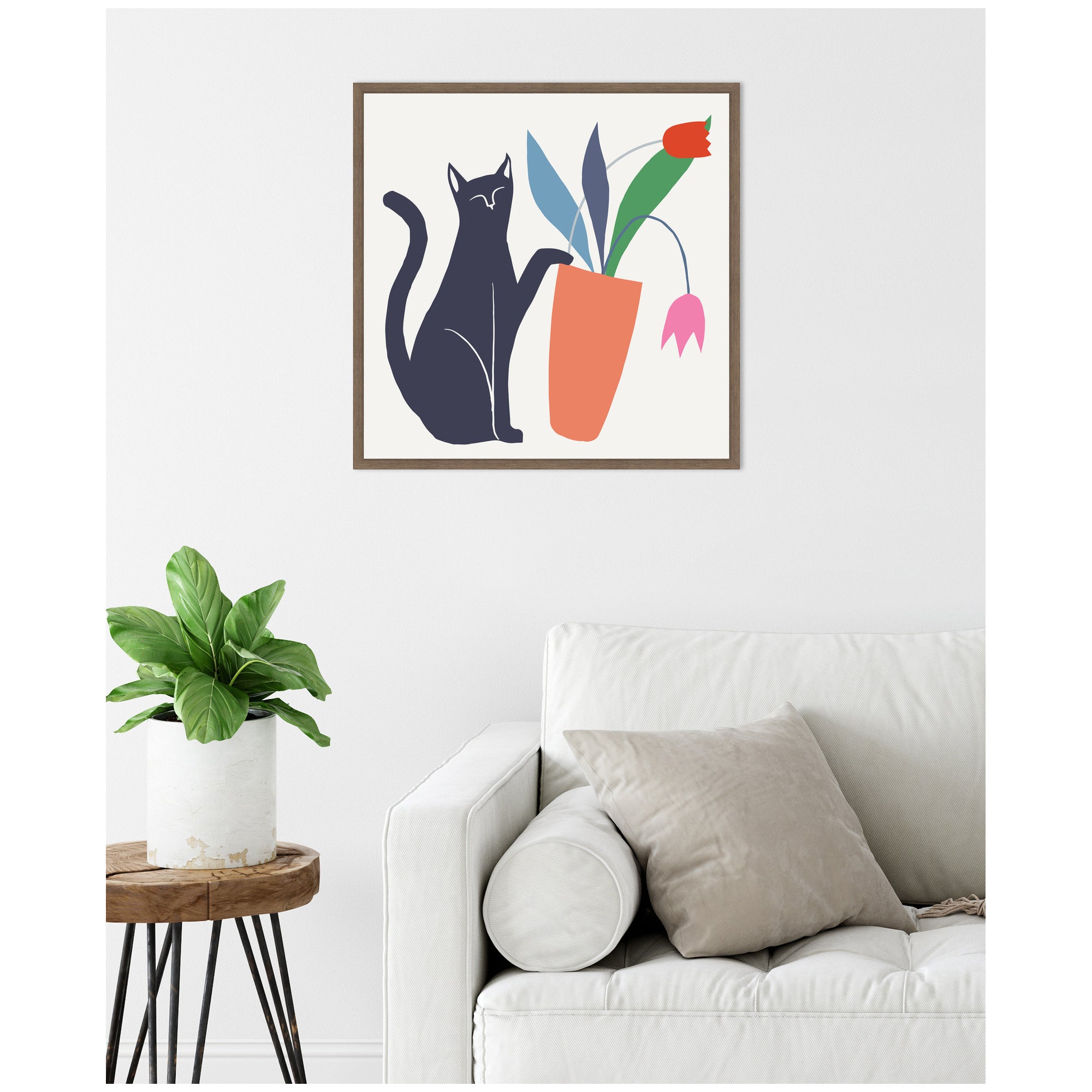 Sylvie Cat Vase 6 Framed Canvas by Hannah Beisang