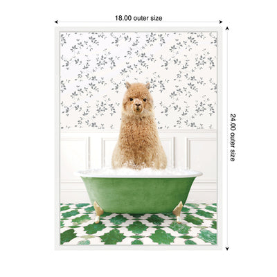 Sylvie Alpaca in Eclectic Green Bathtub Framed Canvas by Amy Peterson