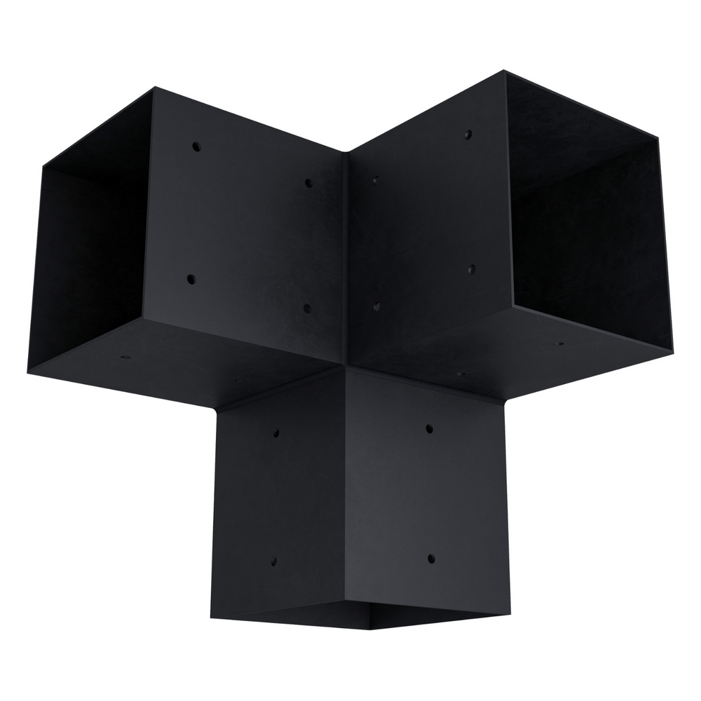 Pergola 3-Arm Post Bracket for 6x6 wood posts, made from steel with pre-drilled holes, black screws included