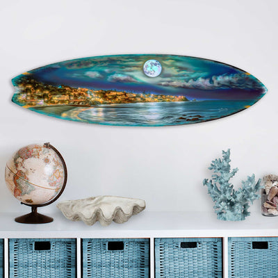 Surfboard Coastal Wall Art - Full Moon Night Wall Art by G. DeBrekht