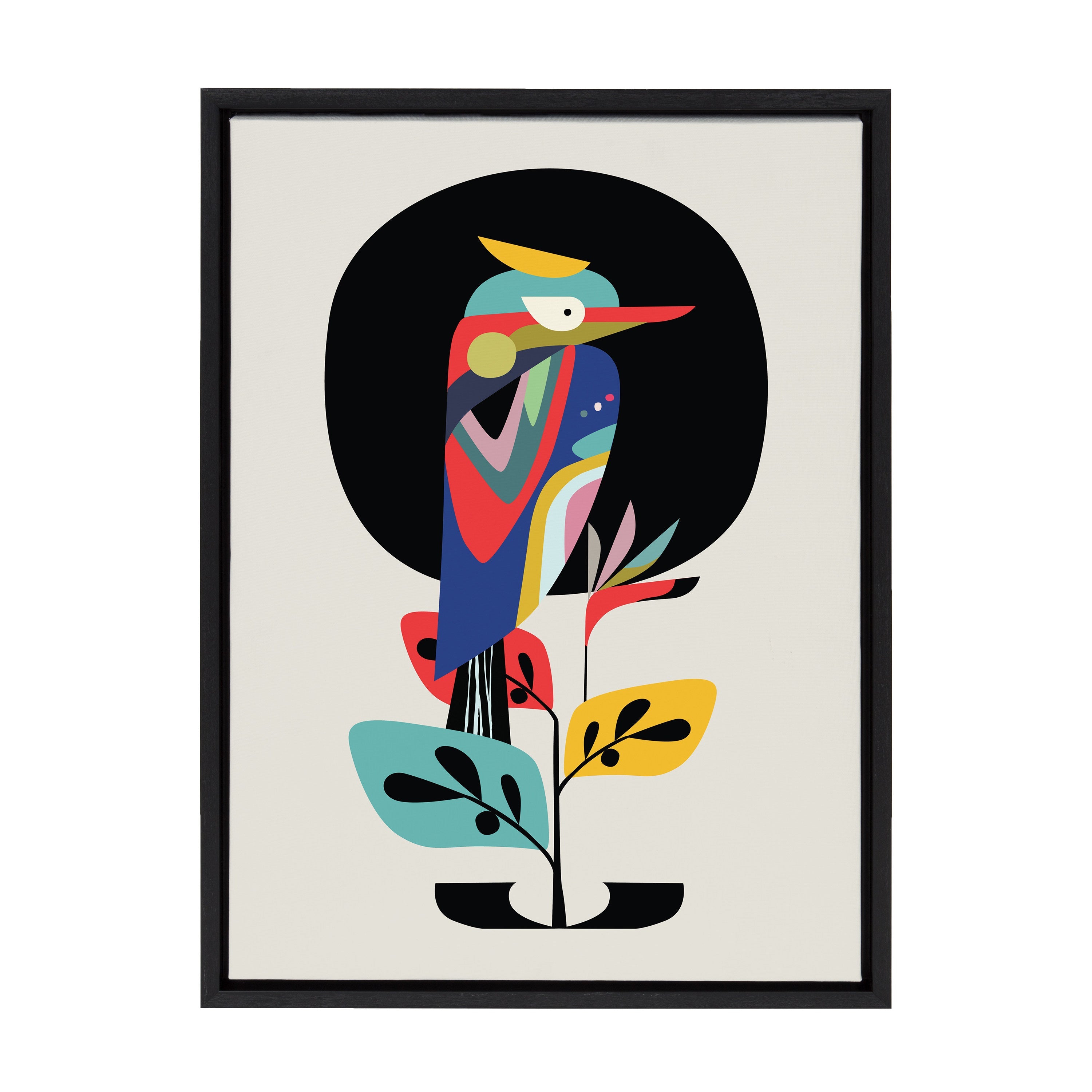 Sylvie Mid Century Modern Kookaburra Moon Framed Canvas by Rachel Lee