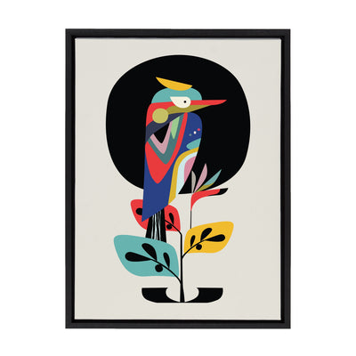 Sylvie Mid Century Modern Kookaburra Moon Framed Canvas by Rachel Lee