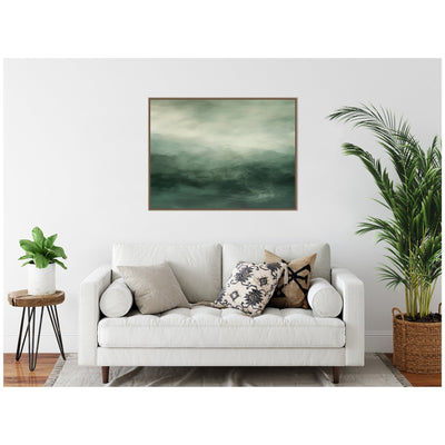 Tonal Abstract Comforting Sage Emerald Forest Green Landscape Horizontal Framed Canvas