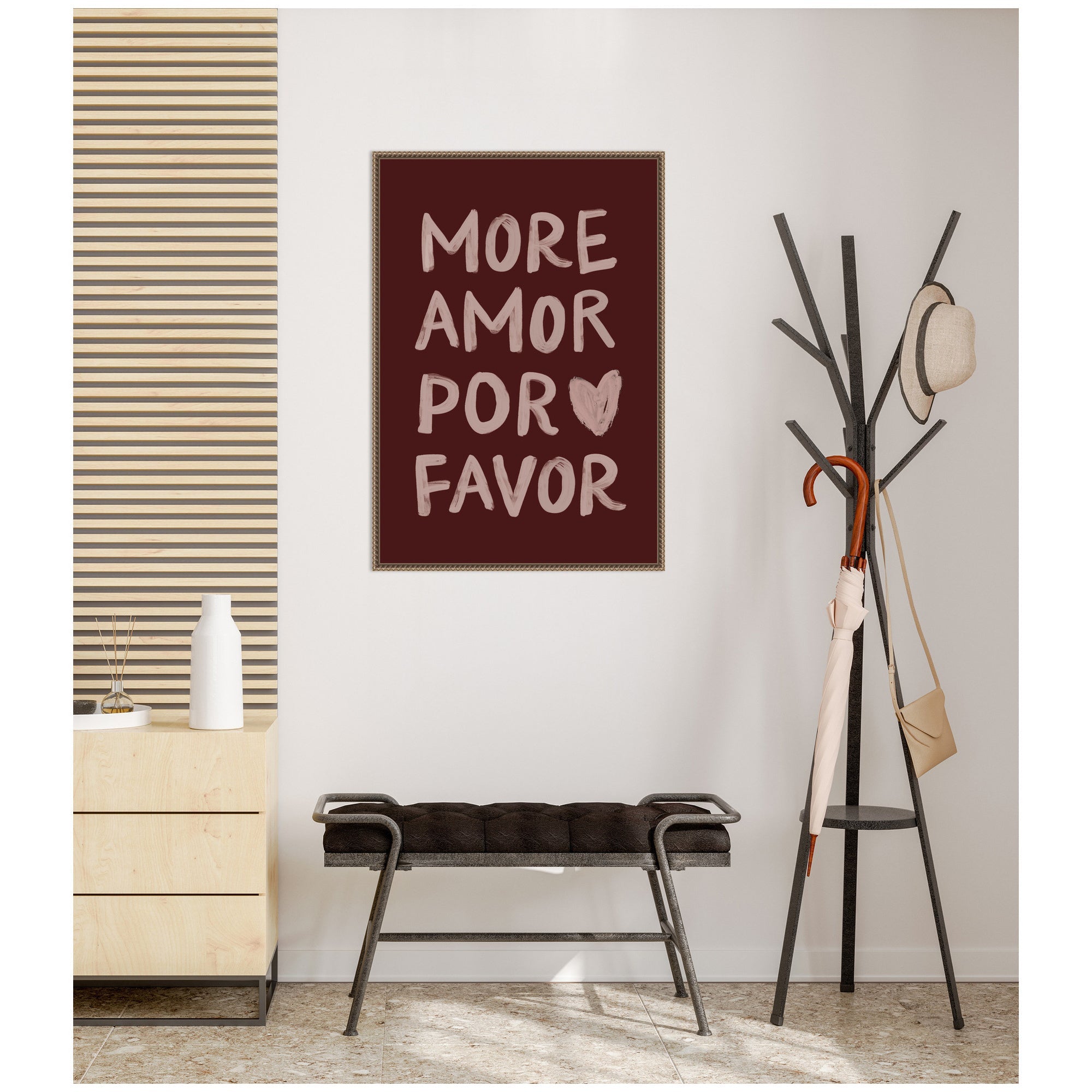 More Amor Por Favor Hand Painted Typography Maroon by Lucky Guava Framed Canvas Wall Art Print