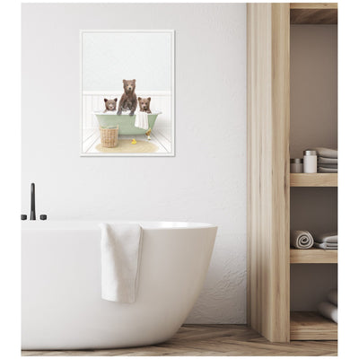 Sylvie Three Bear Cubs in Cottage Green Bath Framed Canvas by Amy Peterson