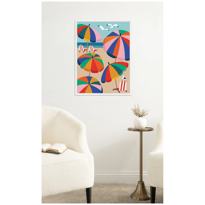 Coastal Beach Umbrellas by Rachel Lee Framed Canvas Wall Art Print